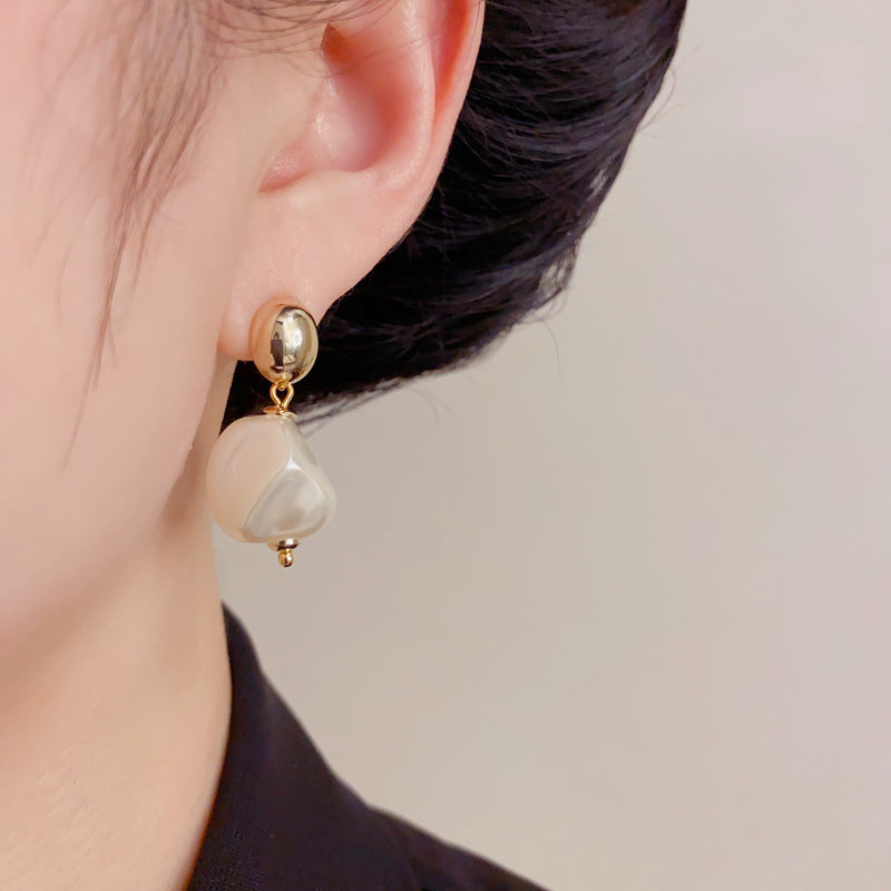 Elegant Irregular Pearl Geometric Drop Earring – Vintage Unique Design