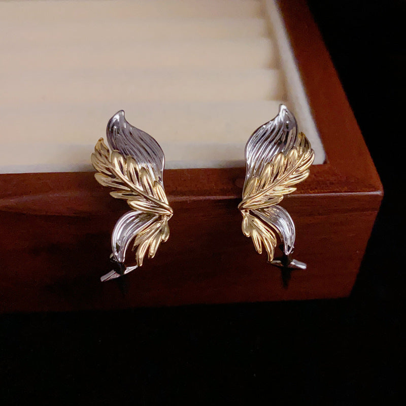 14K Gold-Plated Two-Tone Wing Drop Earrings - Unique Minimalist Design
