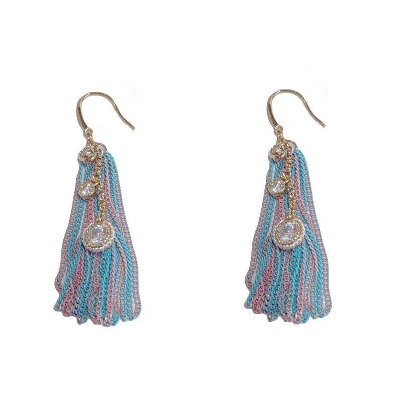 Elegant Zircon Chain Tassel Drop Earrings – Geometric Design