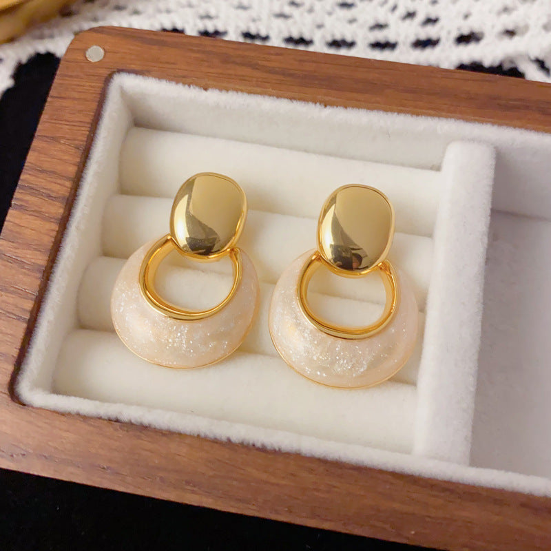 Luxury 18K Gold Enamel Geometric Drop Earrings – Elegant Design