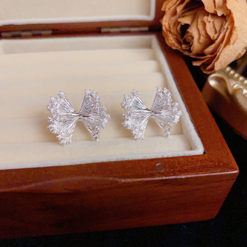Luxury Pleated Bow-Shaped & Zircon Stud Earrings – Elegant Design