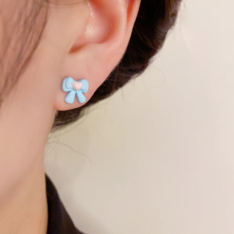 Colorful Bowknot & Heart Bow Set Earrings - Cute Chic Design