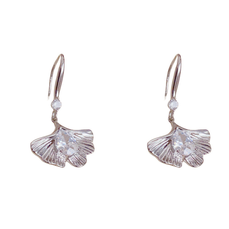 Luxury Zircon Ginkgo Leaf Ear Hook Earrings – Elegant Design