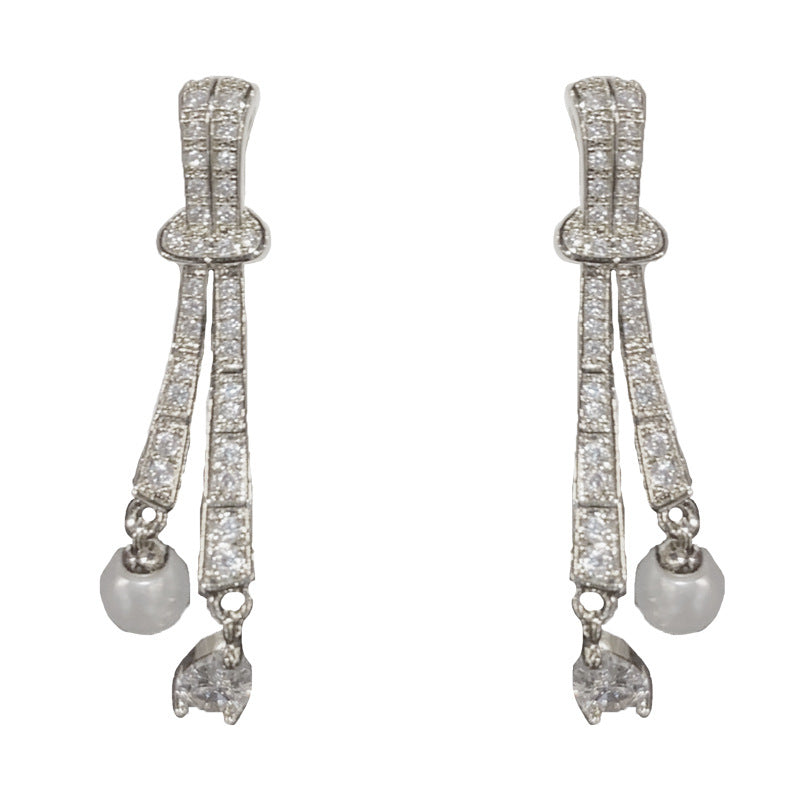 14K Gold Full Zircon Knot Teardrop Drop Earrings - Chic Elegant Design