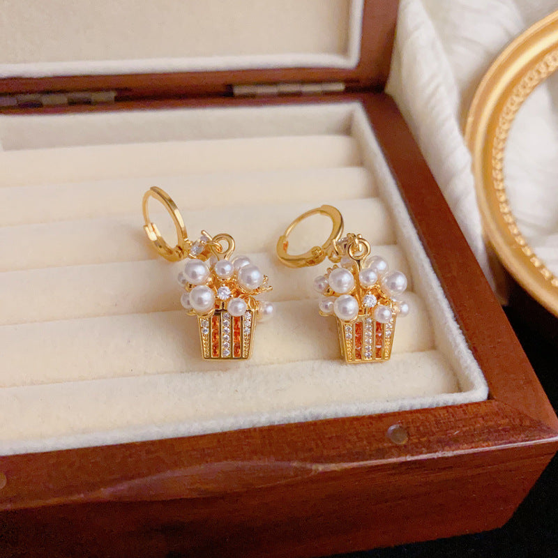 Luxury Pearl Popcorn Drop Gold Earrings – Geometric Design