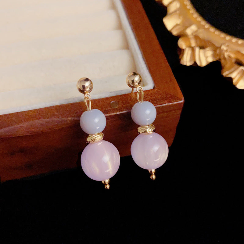 Luxury Colorblock Natural Stone & Resin Bead Earrings – Elegant Design