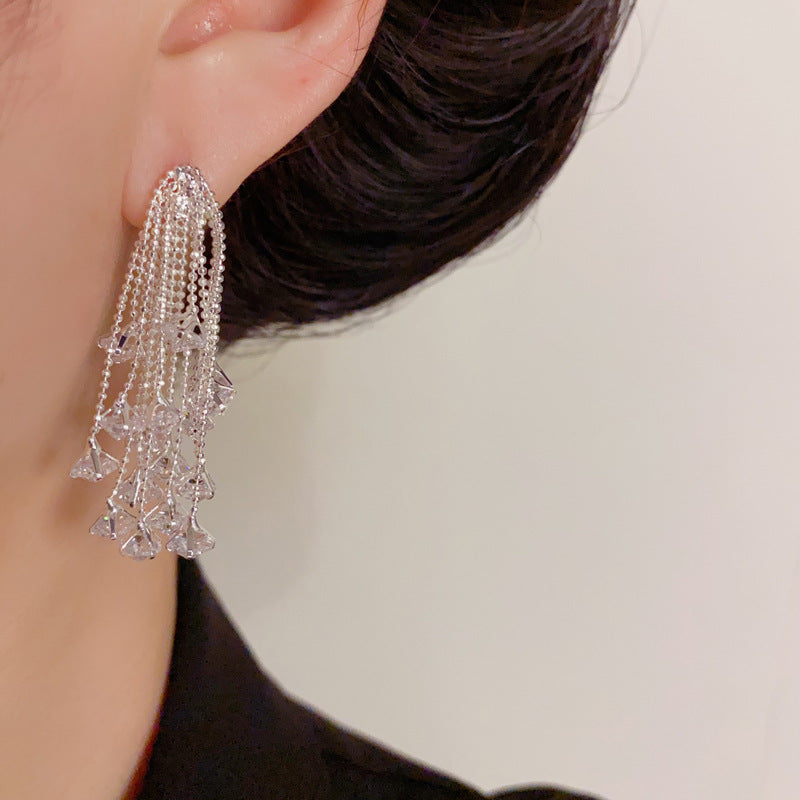 Luxury Fireworks Zircon Tassel Long Drop Earrings – Elegant Design
