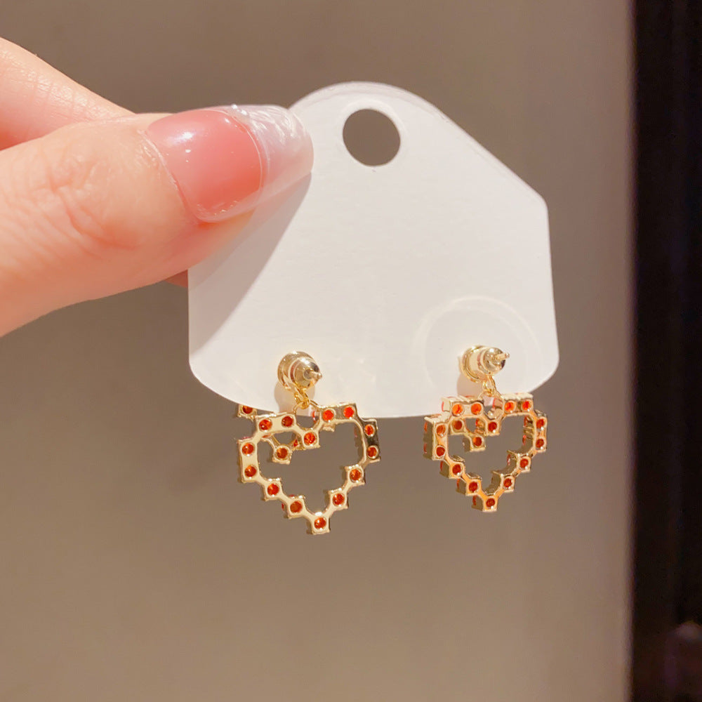 Eaioncol Red Heart CZ Two-Way Earrings 14K Gold Plated
