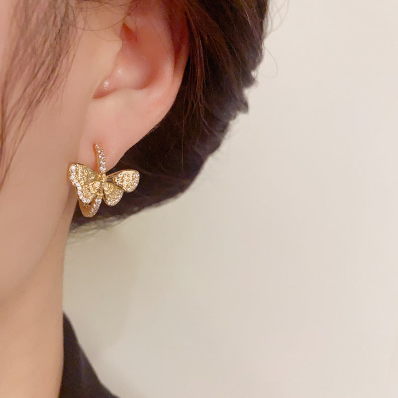14K Gold-Plated Metal Butterfly C-Shaped Hoop Earrings -Chic & Elegant