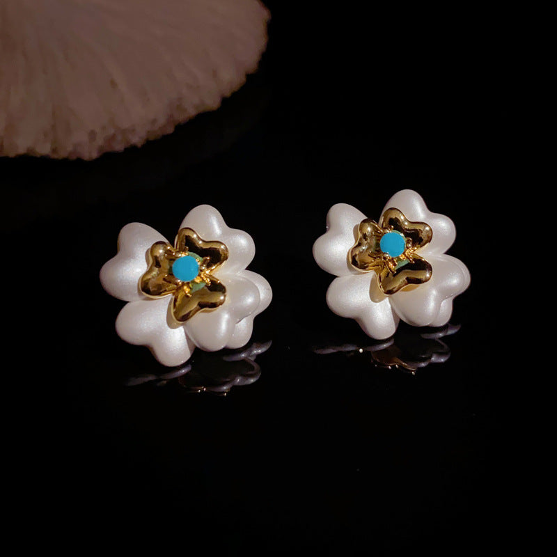 14K Gold-Plated White Flower Stud Earrings – Sweet & Minimalist Design