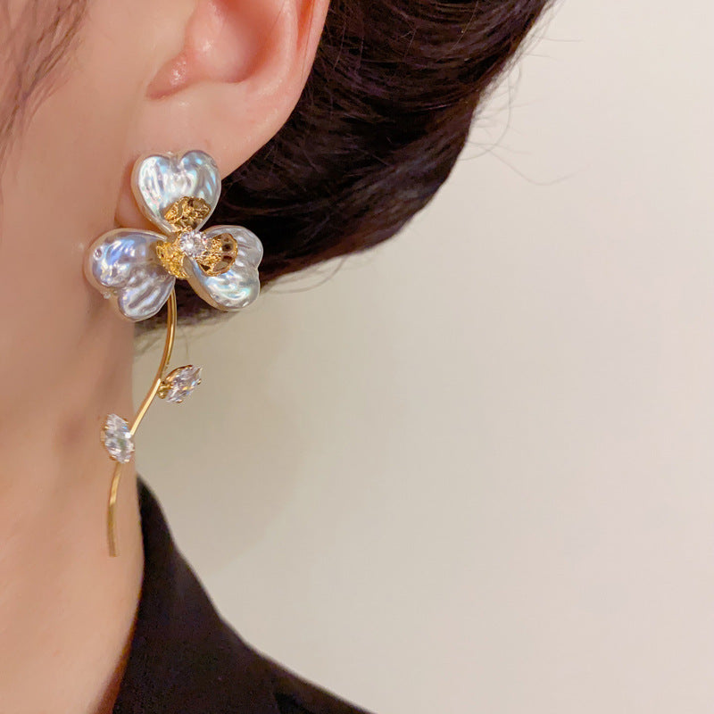 Elegant Baroque Pearl & Flower Bouquet Drop Earrings – Floral Design