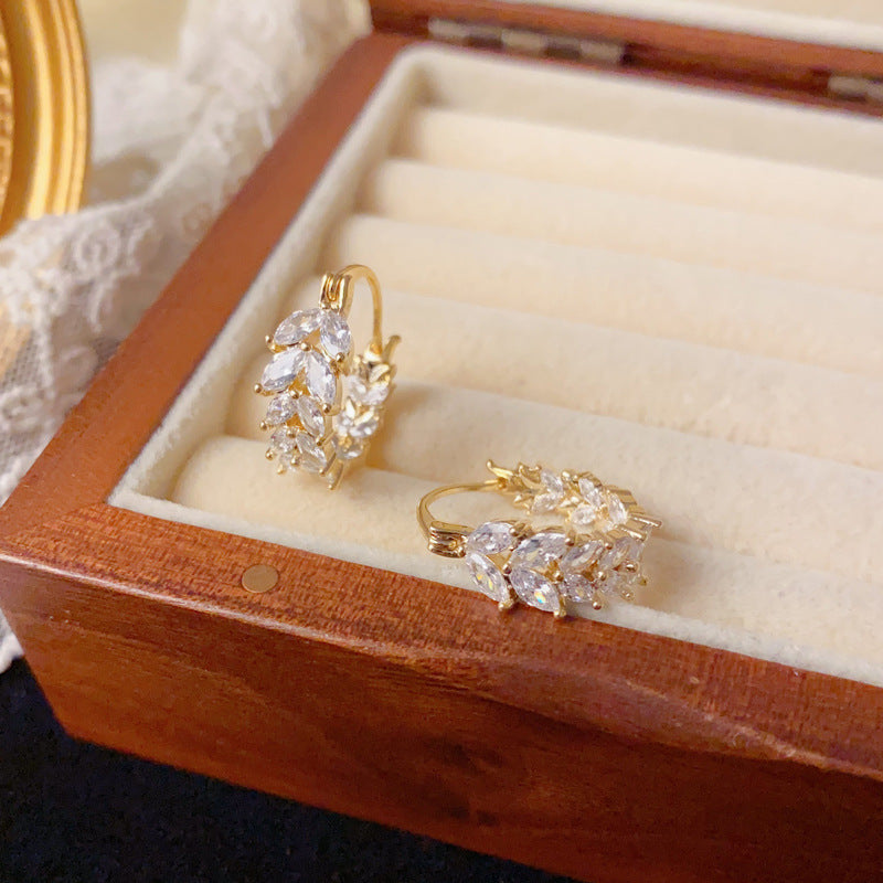 Luxury Zircon Wheat Ear Cuff Earrings – French Minimalist Design