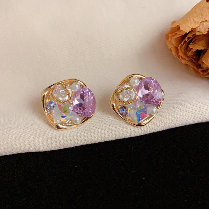 Handcrafted Crystal Petal Diamond-Shaped Stud Earrings– Elegant Design