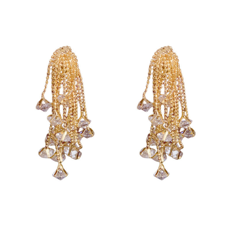 Luxury Fireworks Zircon Tassel Long Drop Earrings – Elegant Design
