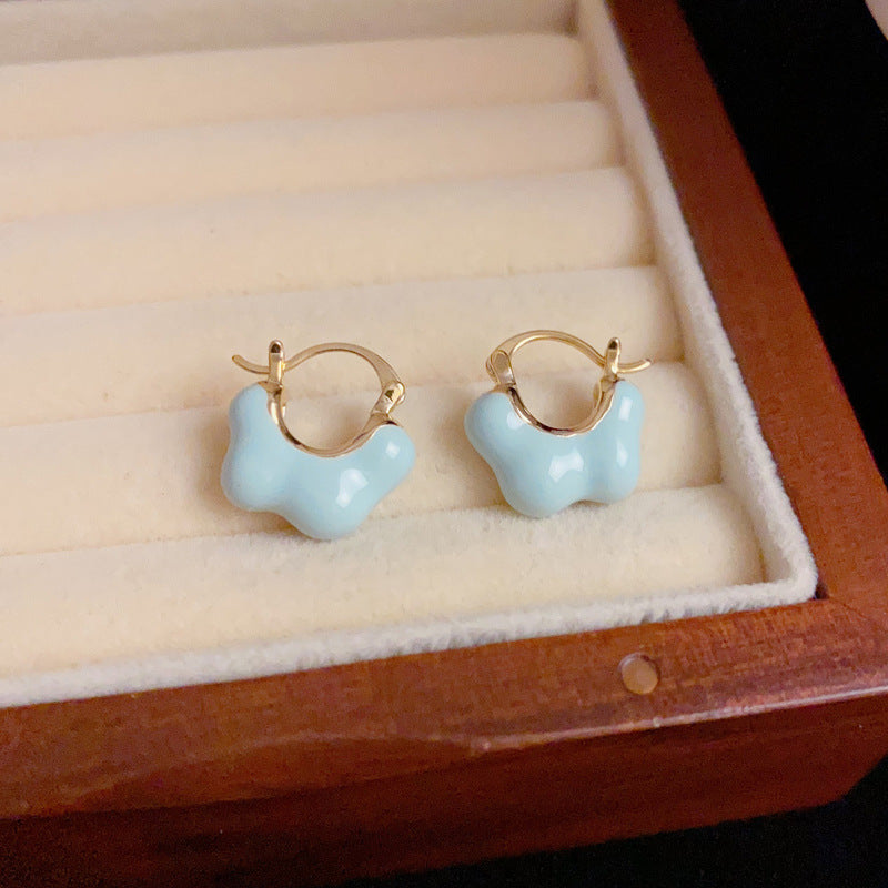 14K Gold Enamel Cloud Hoop Earrings – Korean-Style Design