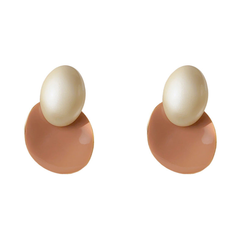 Luxury Geometric Color-Block Oval Stud Earrings – Elegant Design
