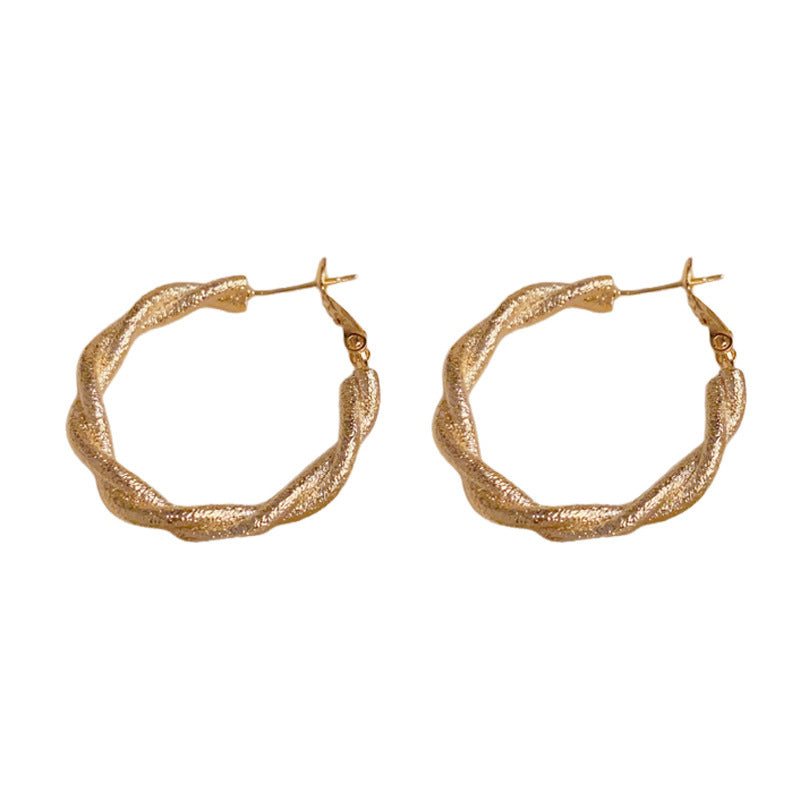 Elegant Sandblasted Twisted Hoop Earrings – Geometric Design