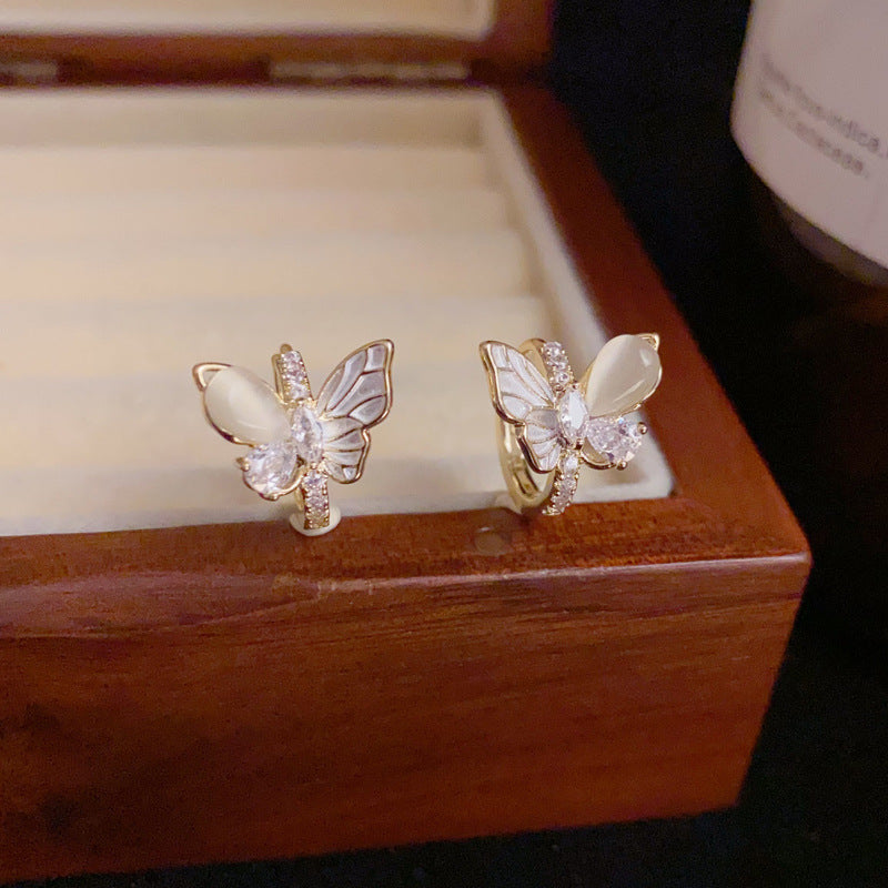 14K Gold-Plated Zircon Butterfly Huggie Earrings – Chic Design
