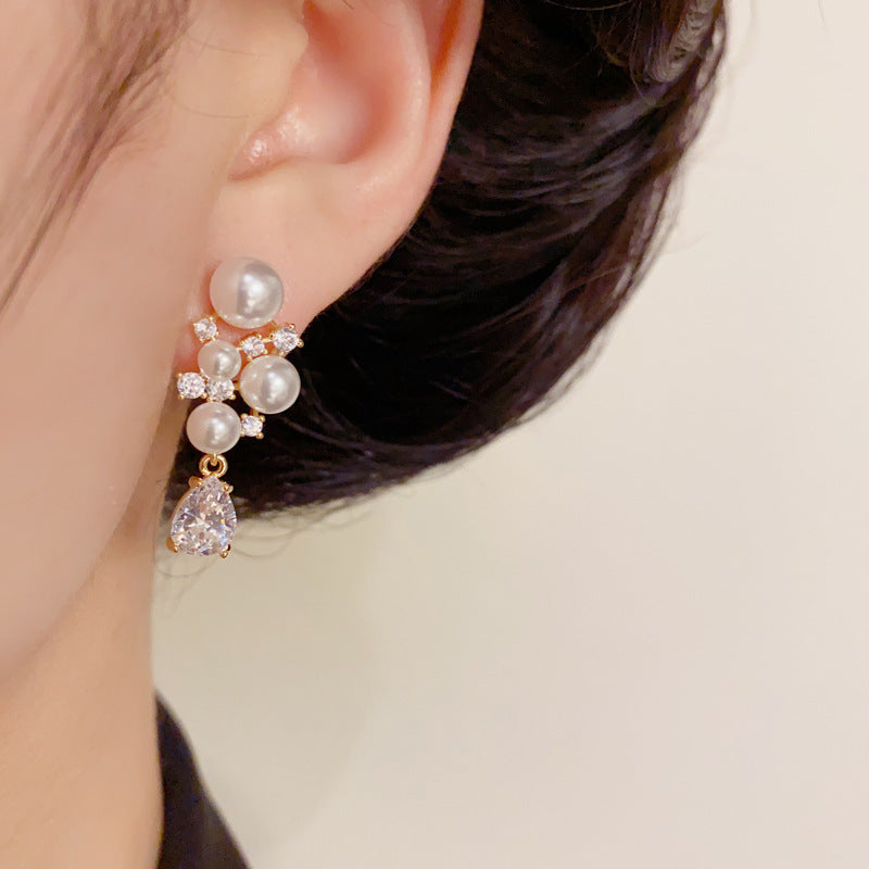 14K Gold-Plated Pearl Grape Cluster Drop Earrings– Elegant Chic Design