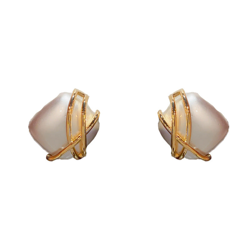 Elegant Square Color-Block Cross Stud Earrings – French Retro Design