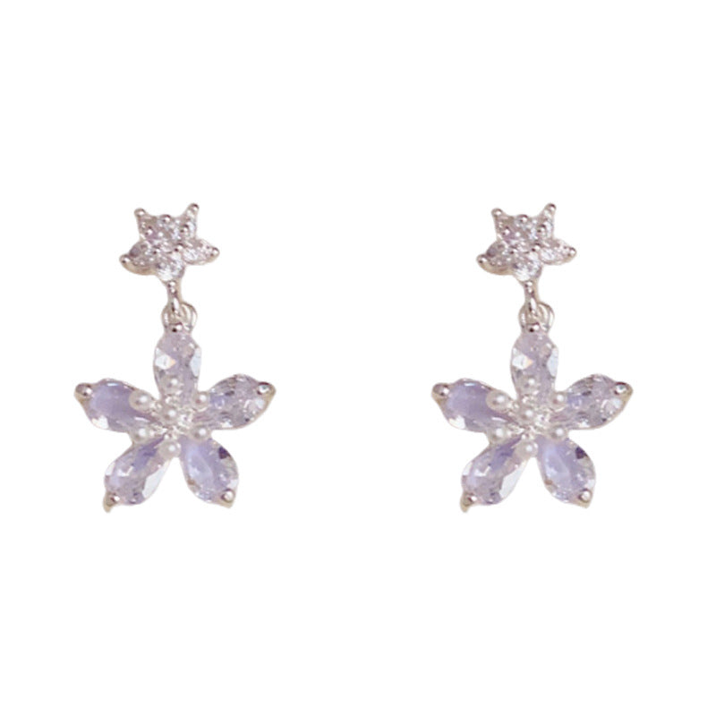 14K Gold S925 Needle Purple Zircon Flower Stud Earrings–Elegant Design