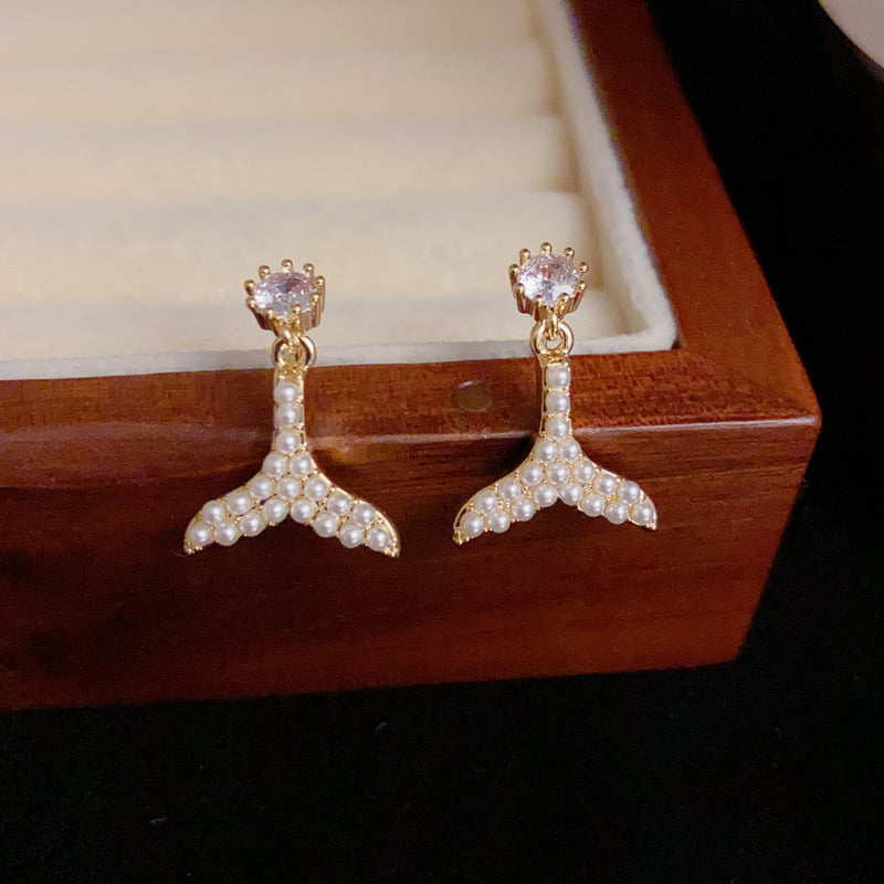14K Gold-Plated Pearl Mermaid Tail Earrings– Elegant Minimalist Design