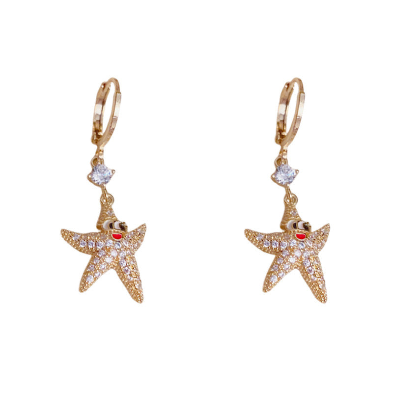 Luxury Zircon Starfish Tassel Drop Gold Earrings – Elegant Design