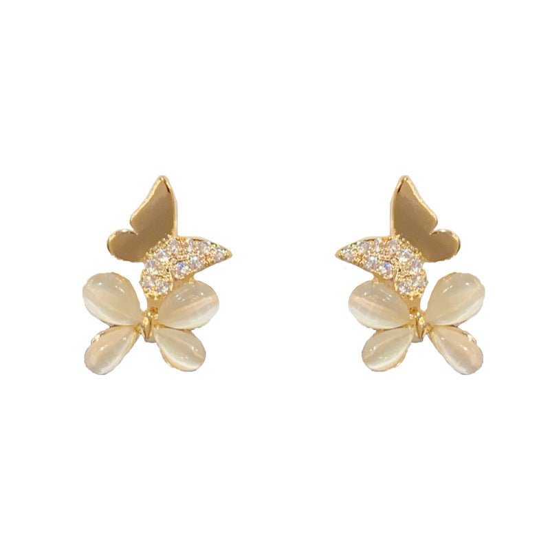 14K Gold Cat's Eye Butterfly Earrings – Elegant No-Piercing Design