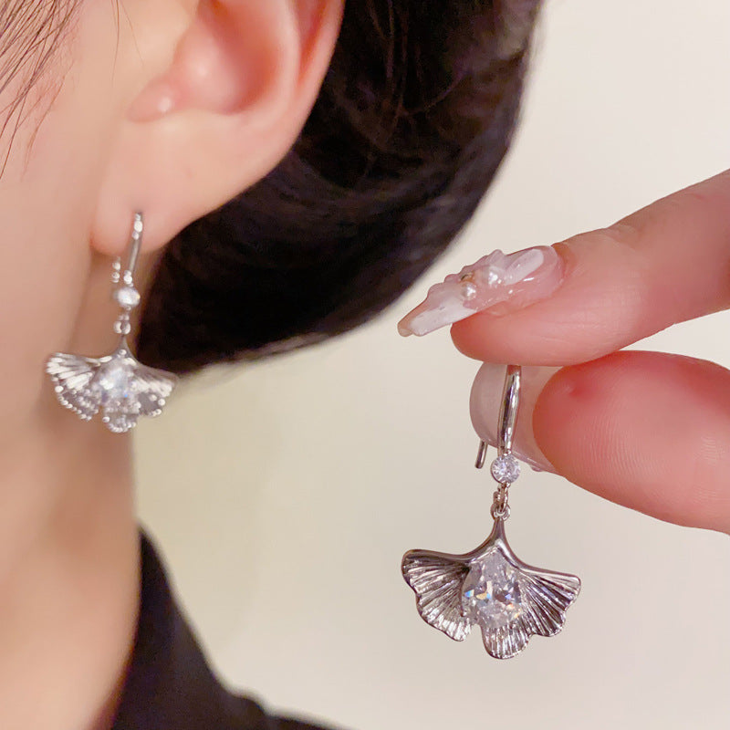 Luxury Zircon Ginkgo Leaf Ear Hook Earrings – Elegant Design