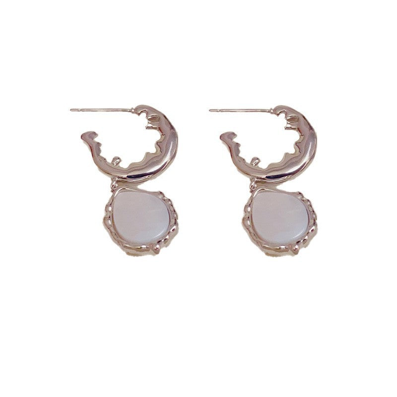 Elegant Metal & Mother-of-Pearl Drop Earrings – Geometric Design