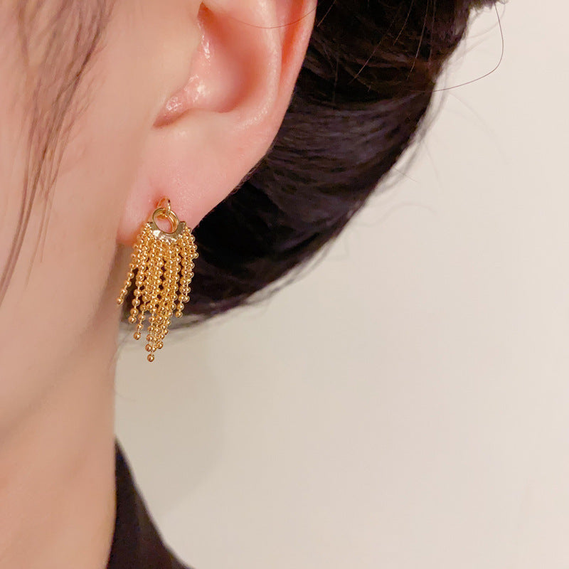 Luxury Metal Bead Tassel Drop Earrings – Elegant Geometric Design