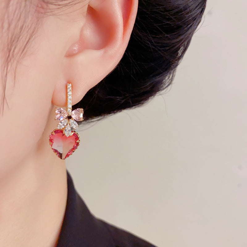 Elegant Zircon Butterfly Bow Heart Earrings – French Minimalist Design