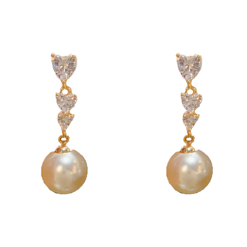 Elegant Zircon Heart Pearl Tassel Drop Earrings – Romantic Design