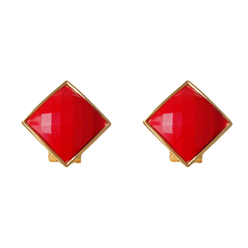 Luxury Resin Rhombus Stud Earrings – Retro Geometric Design