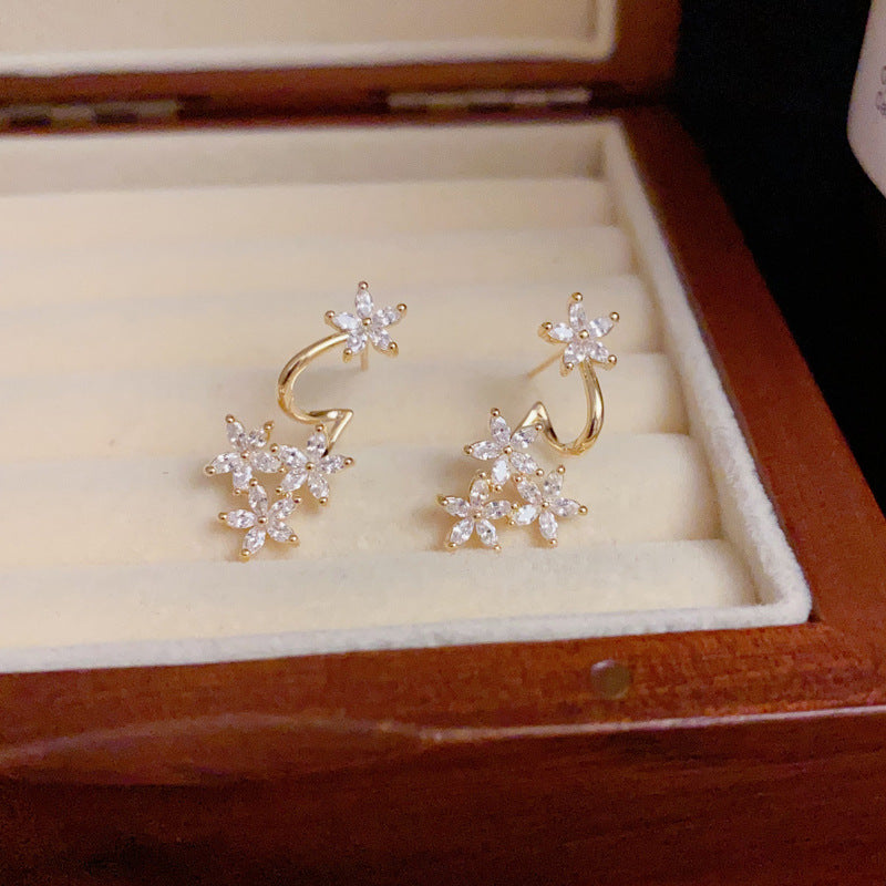 14K Gold-Plated Zircon Floral Hoop Earrings – Elegant Design