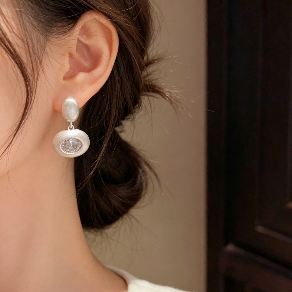 Eaioncol Brushed Oval CZ Drop Earrings Gold Silver