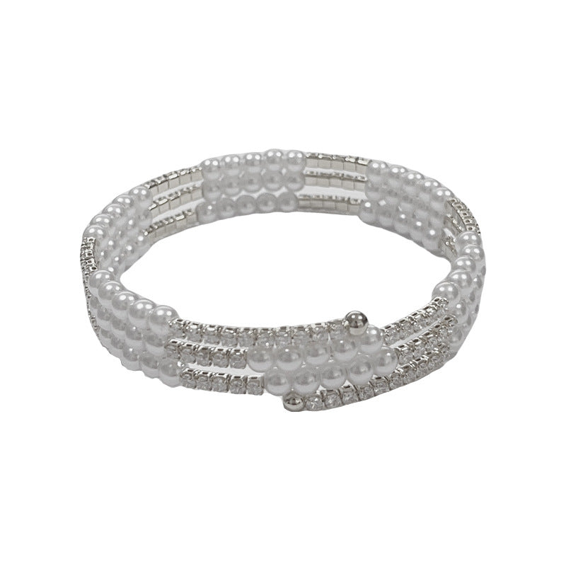 14K Gold-Plated Pearl Elastic Layered Bracelet – Chic Luxury Style