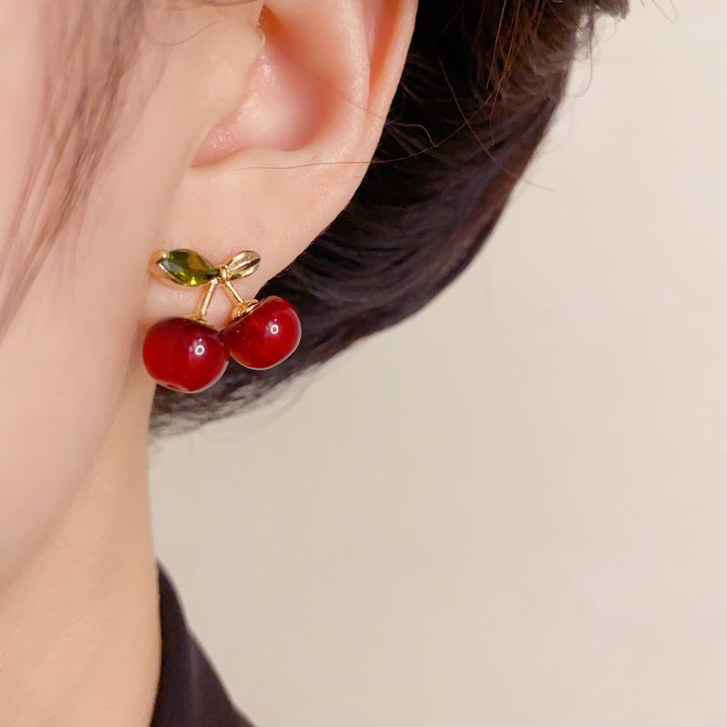 Elegant Red Cherry Stud Earrings – Sweet Fruit Design