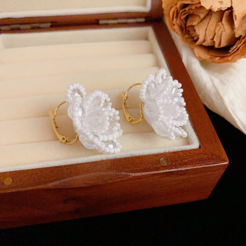 14K Gold Luxury Beaded Petal Ear Cuff Earrings – Elegant Design