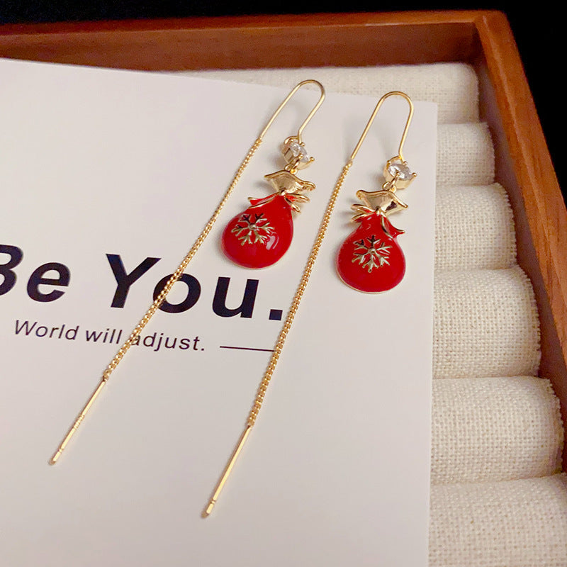 14K Gold-Plated Red Fortune Bag Long Tassel Earrings - Chic & Elegant