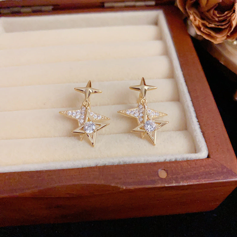 Luxury Zircon Metal Star Tassel Drop Gold Earrings – Elegant Design