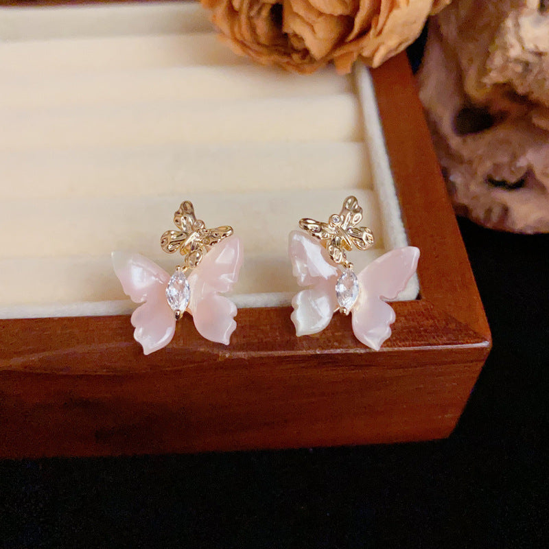 Luxury Gradient Pink or Blue Butterfly Gold Earrings – Elegant Design