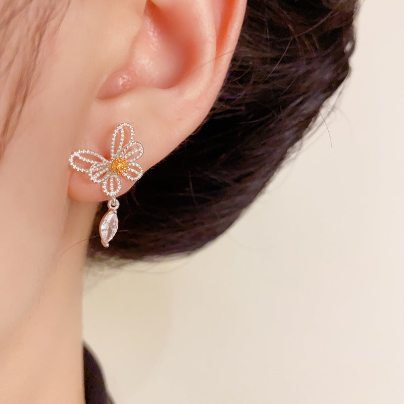 Luxury Hollow Butterfly & Droplet Drop Sliver Earrings– Elegant Design