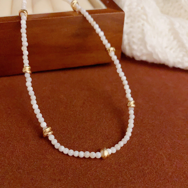 14K Gold-Plated Shell Beaded Necklace – Sweet Chic Collarbone Chain