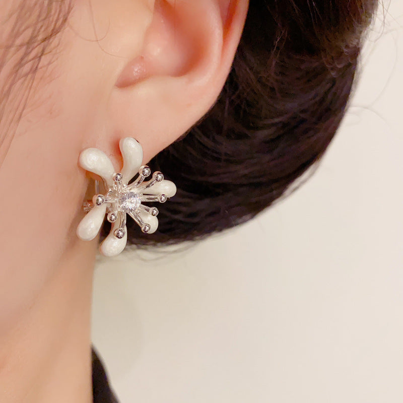 Thick Silver Firework Enamel Earrings – French Retro Design