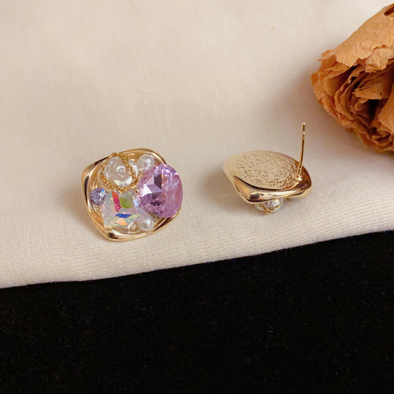 Handcrafted Crystal Petal Diamond-Shaped Stud Earrings– Elegant Design