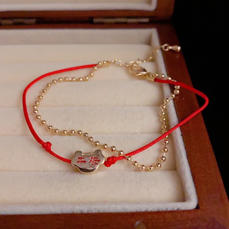14K Gold-Plated Red Double Layer Safety Lock Bracelet - Elegant Design