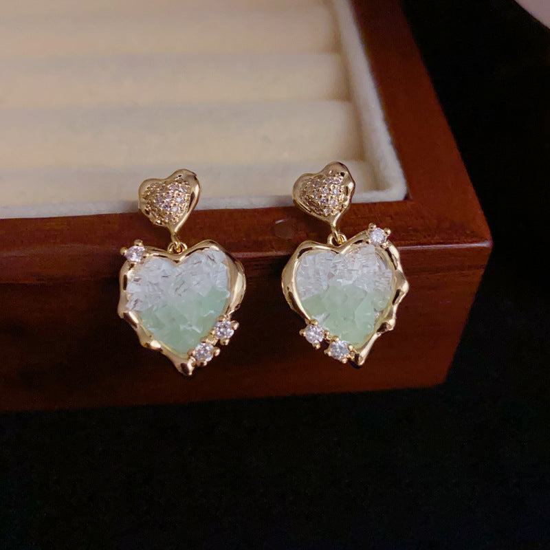 14K Gold-Plated Green Heart Drop Earrings – Sweet & Minimalist Design
