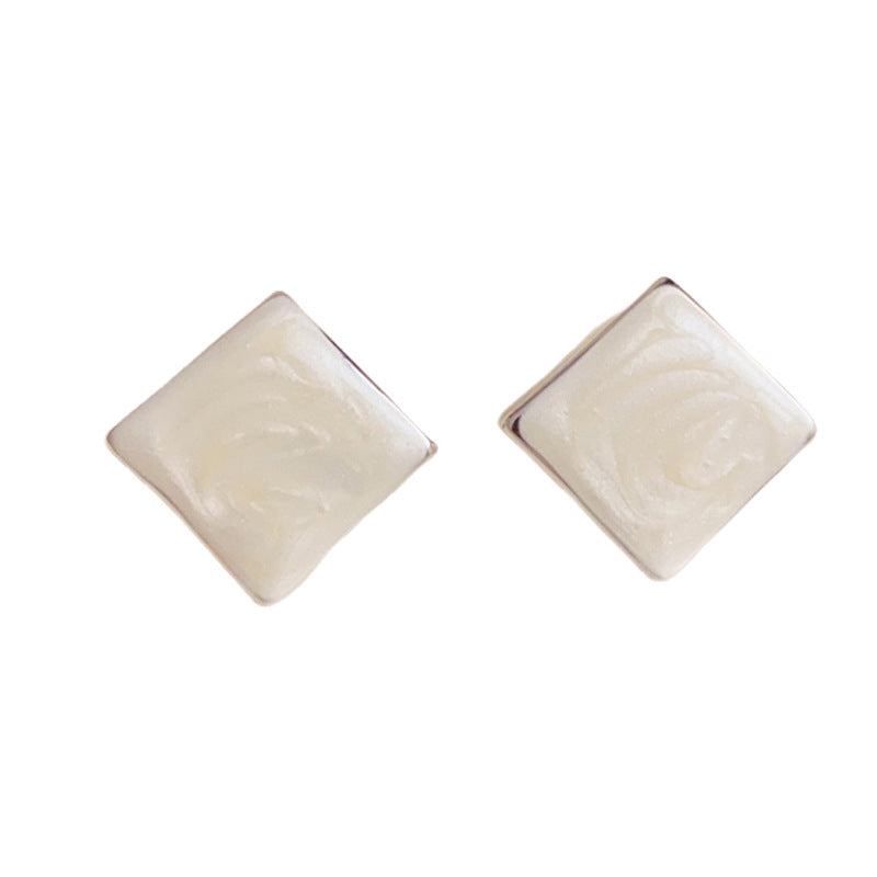 S925 Silver White Diamond-Shaped Stud Earrings – Geometric Design