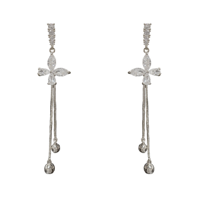 14K Gold-Plated Zircon Butterfly Long Tassel Earrings - Chic Elegance